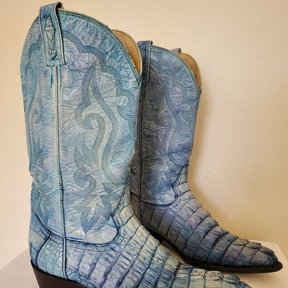 Crocodile alligator 10 1/2 painted blue purple ivory western cowboy boots 11 - Picture 6 of 7
